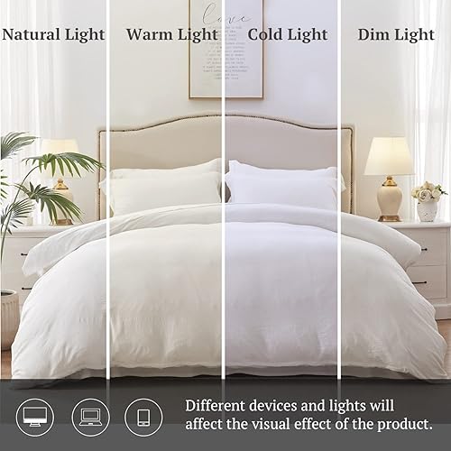 Miniatura 4 de MILDLY - Juego de funda de edredón supersuave de 3 piezas, 100% microfibra lavada, con cierre de cremallera y lazos en las esquinas, blanco (sin