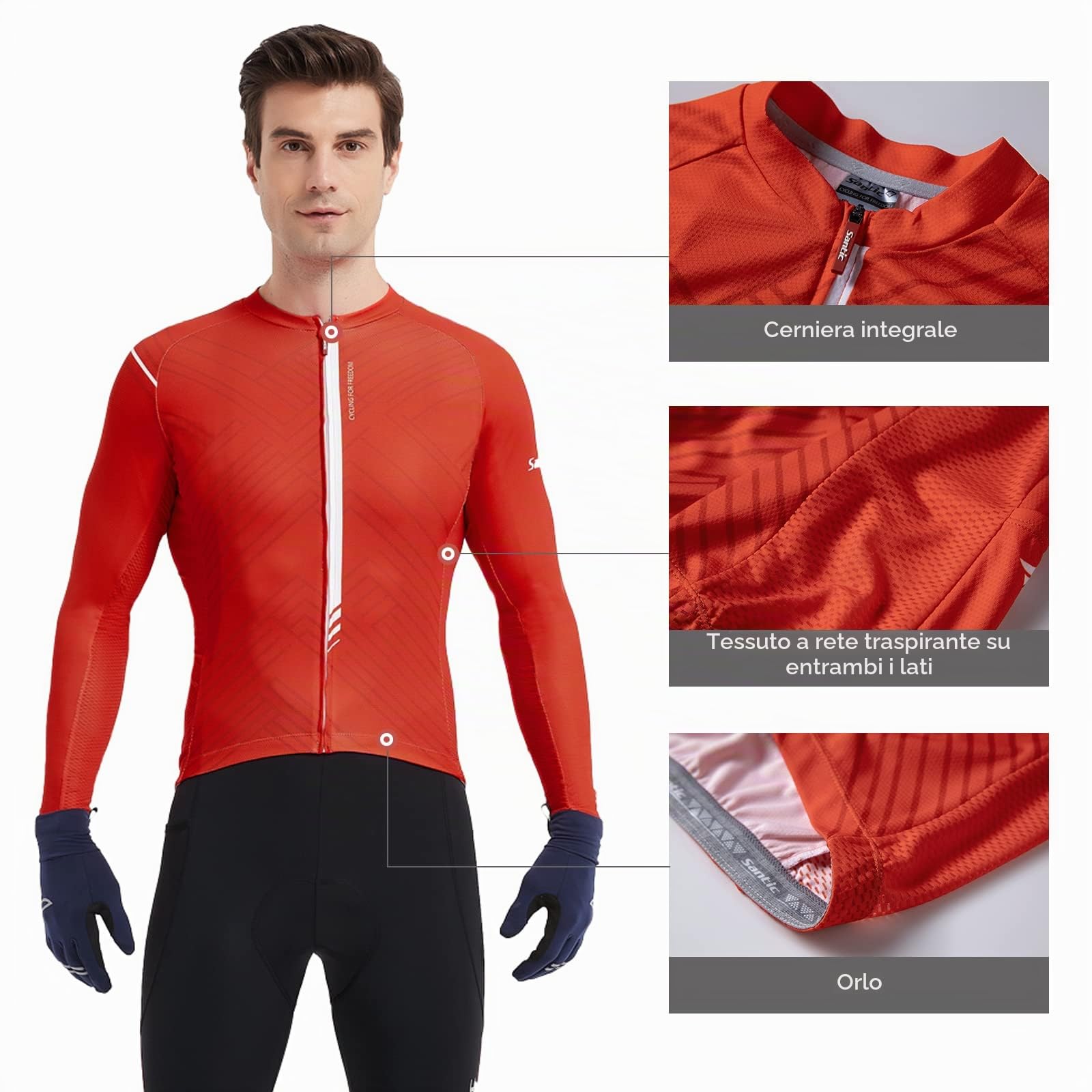 Santic Magliette Ciclismo Uomo Lunghe Maglia Ciclismo Maniche Abbigliamento Mountain Bike Maglia