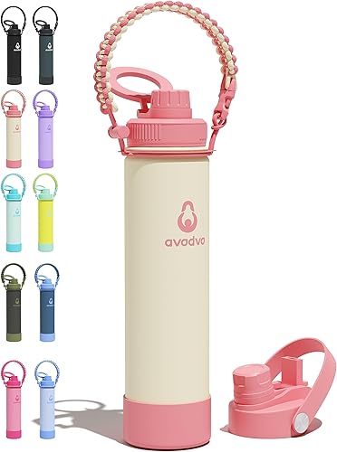 Miniatura 13 de Botella de agua aislada avodvo de 12 onzas con 2 tapas (tapa con popote y boquilla de 2 en 1, tapa magnética), botella de agua para niños con Azul