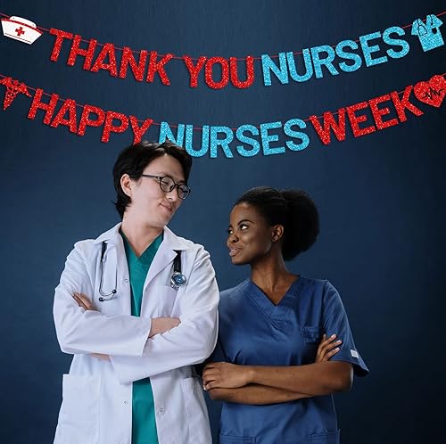 Miniatura 6 de Cartel de la semana de las enfermeras con purpurina, pancarta de agradecimiento para enfermeras, decoraciones de semana de enfermeras, decoraciones