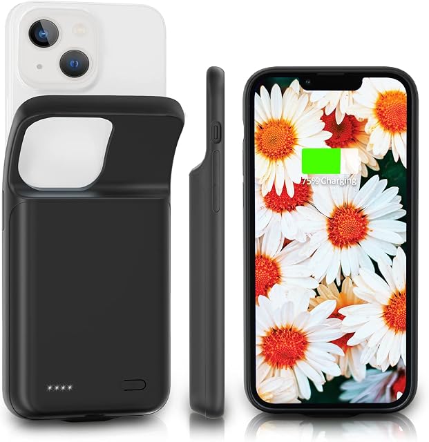 HUOBAO Battery case for iPhone 13 mini, [6000mAh] Charging Case for iPhone, Protective Portable Charger Case, Rechargeable Smart Extended Battery for iPhone 13Mini (5.4inch) (Black)