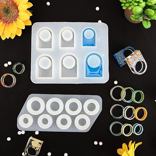 Miniatura 8 de Gartful Juego de 8 moldes de joyería 6 moldes de resina para pulseras grandes  2 moldes de silicona para anillos de resina fundición epoxi para