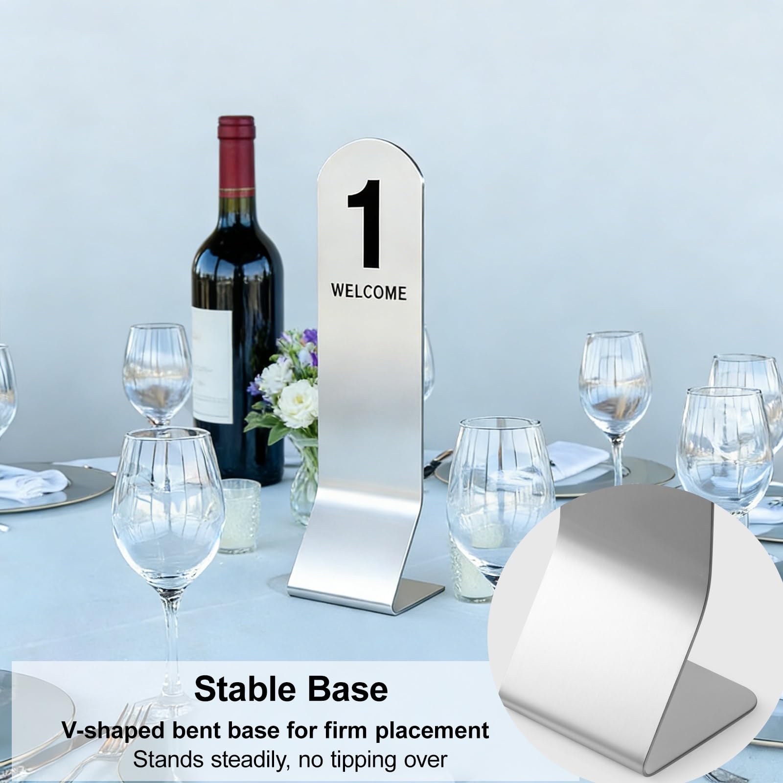 Numero di Tavolo Stile Piedi in Acciaio Inox, 1-10/11-20..., Carte da Numero di Tavolo Ristorante, Segnale da Tavolo, Numero Bifacciale per Ristoranti e caffè(Silver-15.5 * 5 * 5cm,41-50)