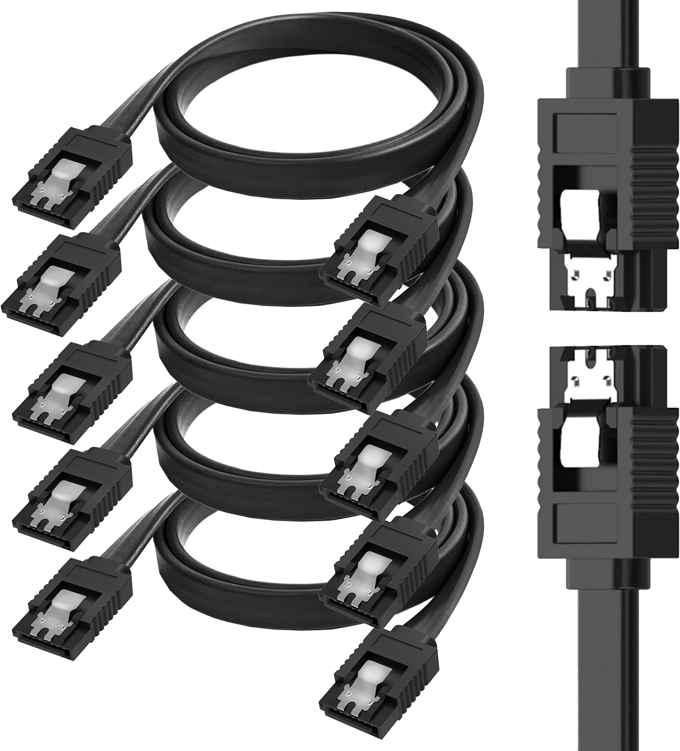 Storite 5-Pack 50cm SATA 3 6.0 Gbps Data Cable with Locking Latch for HDD & SSD (Black - Straight with Both Side Locking Latch)