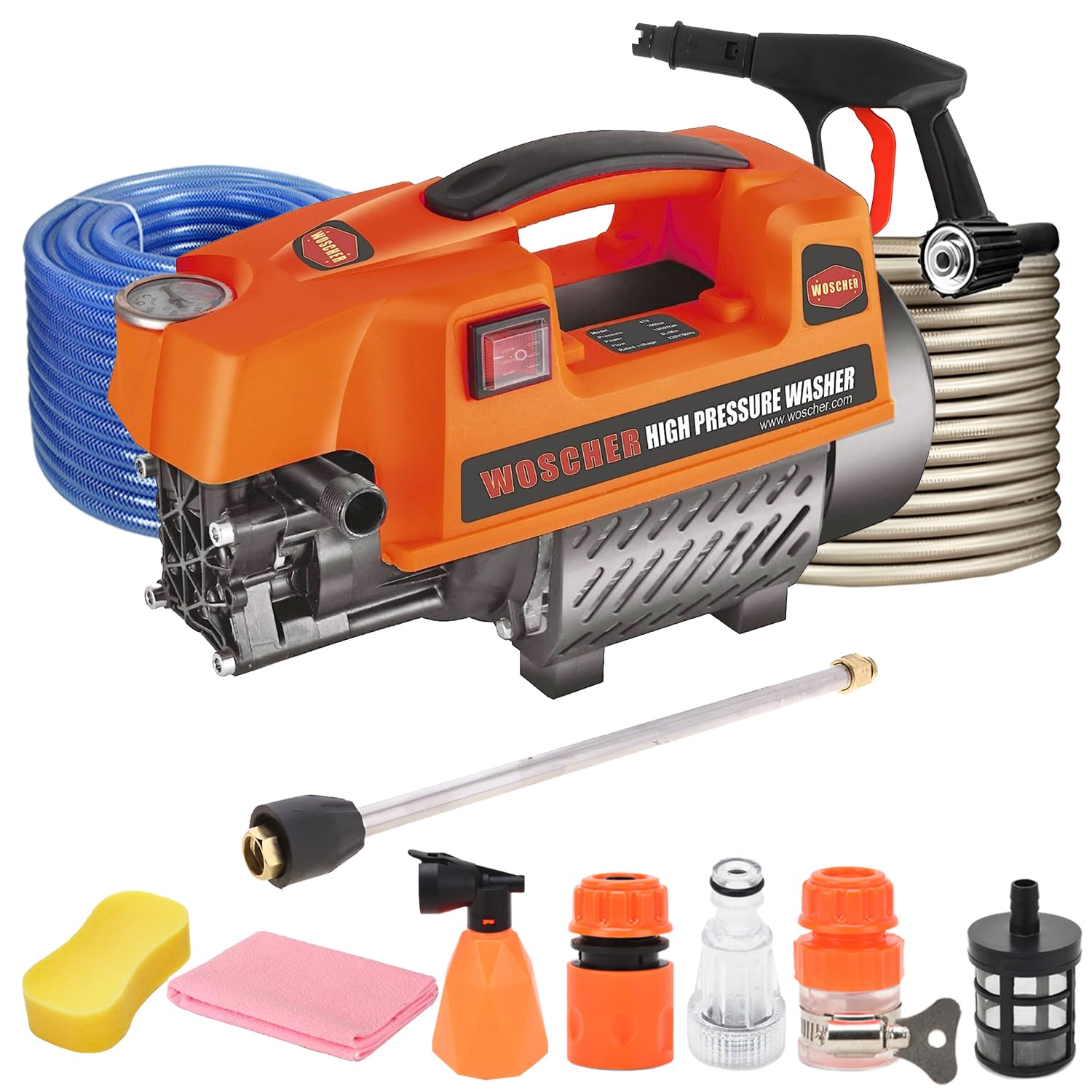 Woscher 878 High Pressure Washer 150 Bars,1800 Watts,8L/ Min Water Flow Rate,8 Metres Outlet Hose, Portable for Car, Bike and Car Washer High Pressure Pump for Home Use Cleaning|18 Months Warranty (B0C1C1VZMJ) Amazon Price History, Amazon Price Tracker