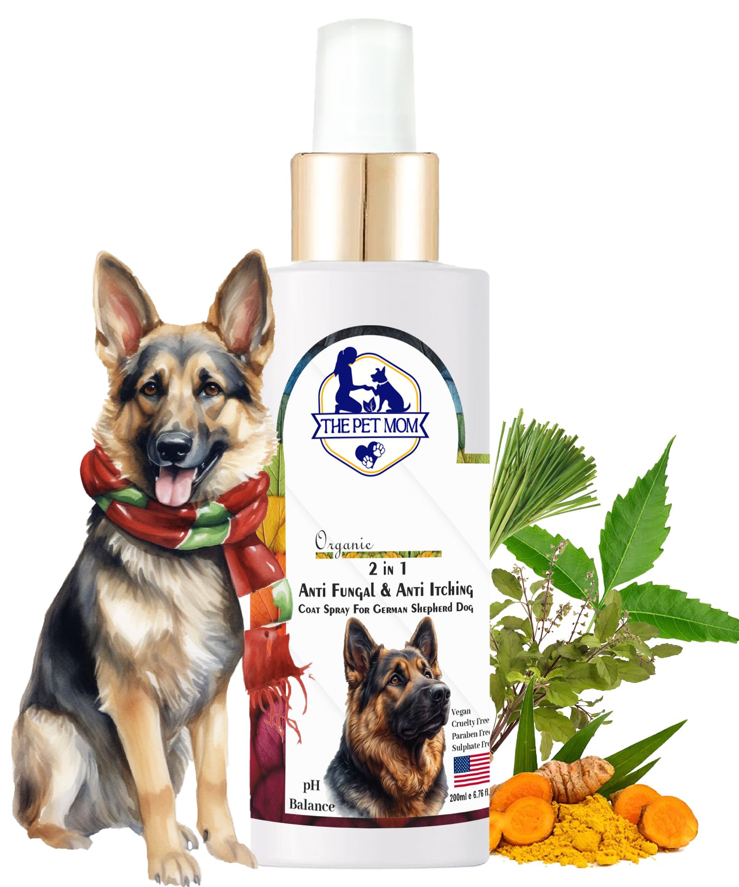 The Pet Mom 2-in-1 Antifungal & Anti-Itching Coat Spray for German Shepherd Dog, Puppy | Help in Fungal Infections, Skin Irritation & Itching | Pet Anti-Fungal Spray for All Dog Breed – 200ml