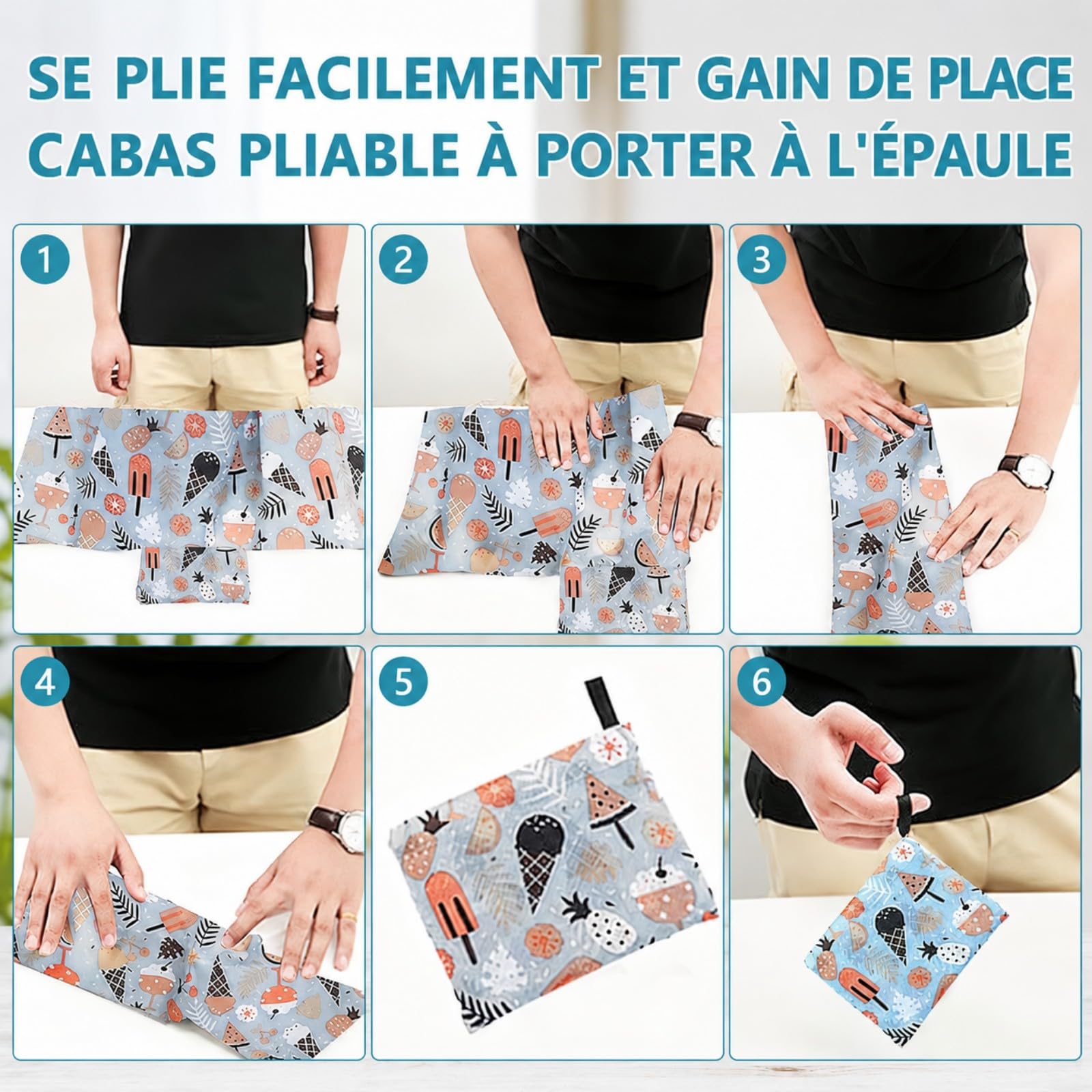 Lot de 24 Sacs Shopping Pliables Réutilisables, Grands Cabas Étanches et Lavables avec Pochette, Sacs Écologiques pour Femmes, Courses, Voyage et Activités en Plein Air - Motifs Floraux