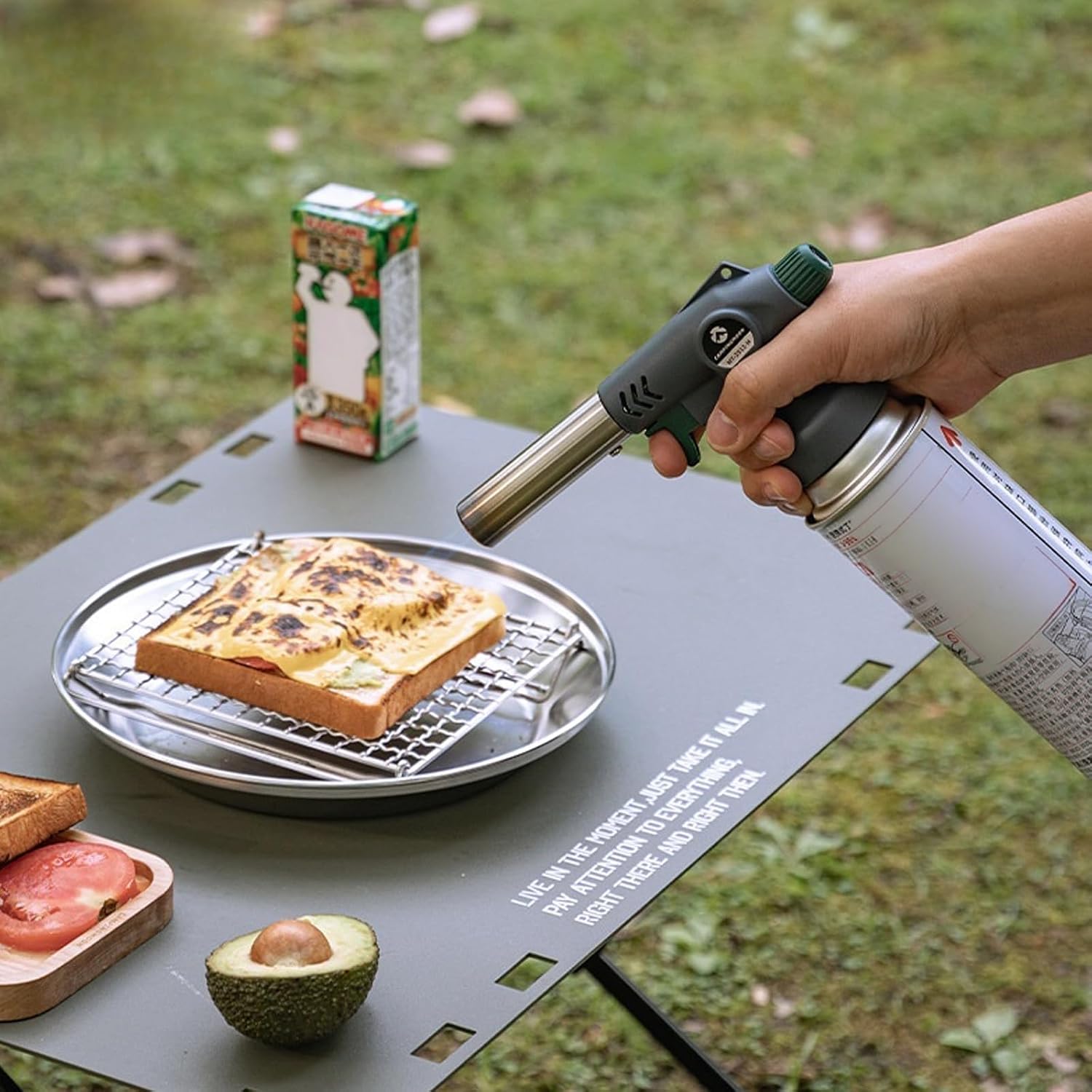 Campingmoon Culinary Torch, Kitchen Blow Torch with Adjustable Flame, High Power Butane Torch for Cooking, Creme Brulee & BBQ - 1300°C Refillable Blue Flame Gun (Butane Not Included)(Grey)