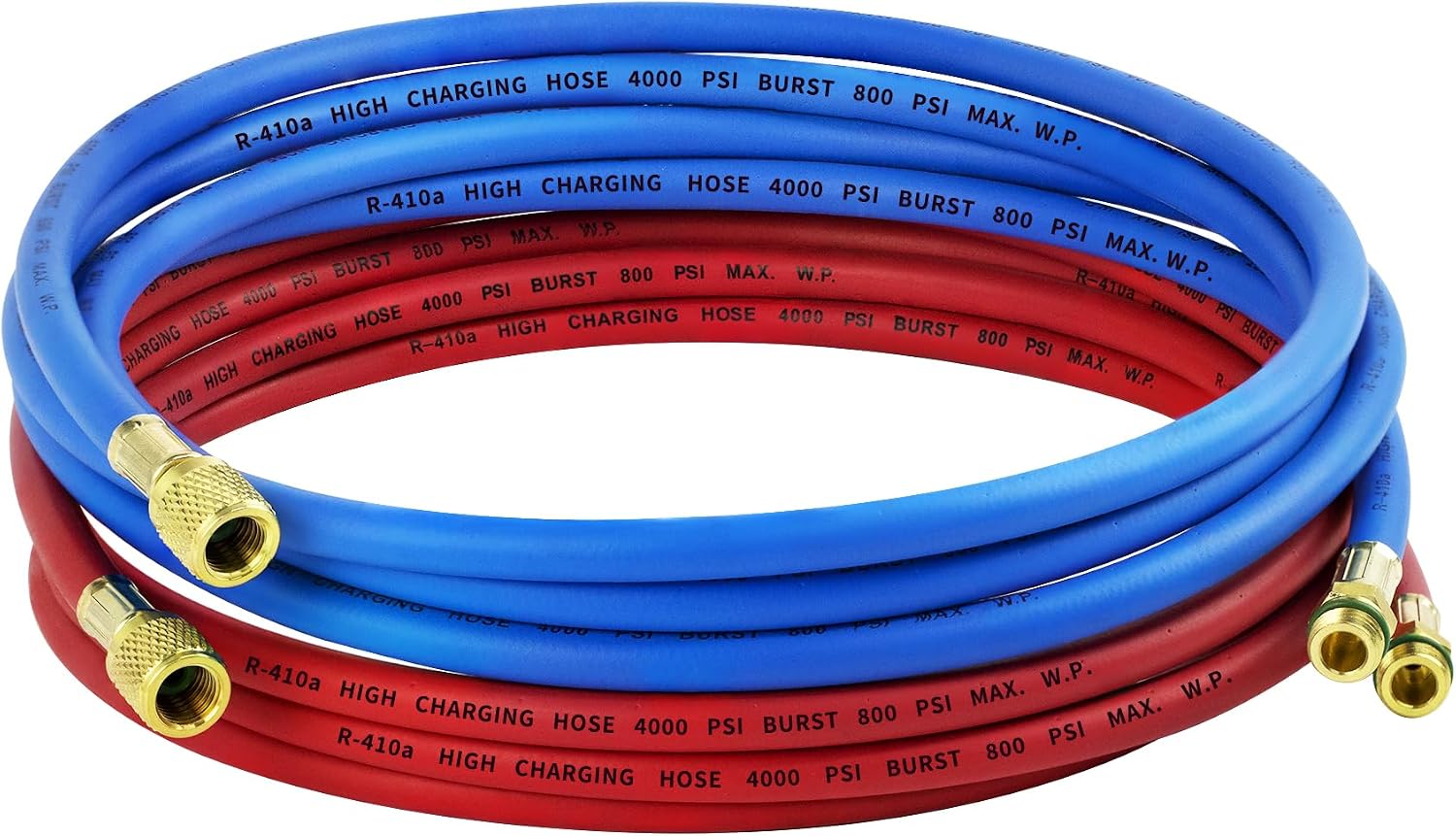 10FT 34722 Enviro-Guard Hose Set for Robinair HVAC Hoses, Red & Blue R-134a Enviro Guard Hose Set for Robinair 34788, 34288, 34134Z RRR Machines, 740 PSI Working Pressure 3700 PSI Burst Pressure