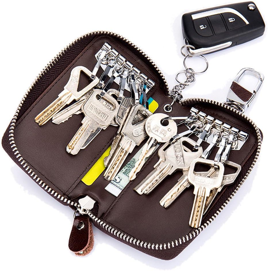 Large Leather Key Case Wallet with 12 Hooks & 1 Keychain/Ring for Men or Women