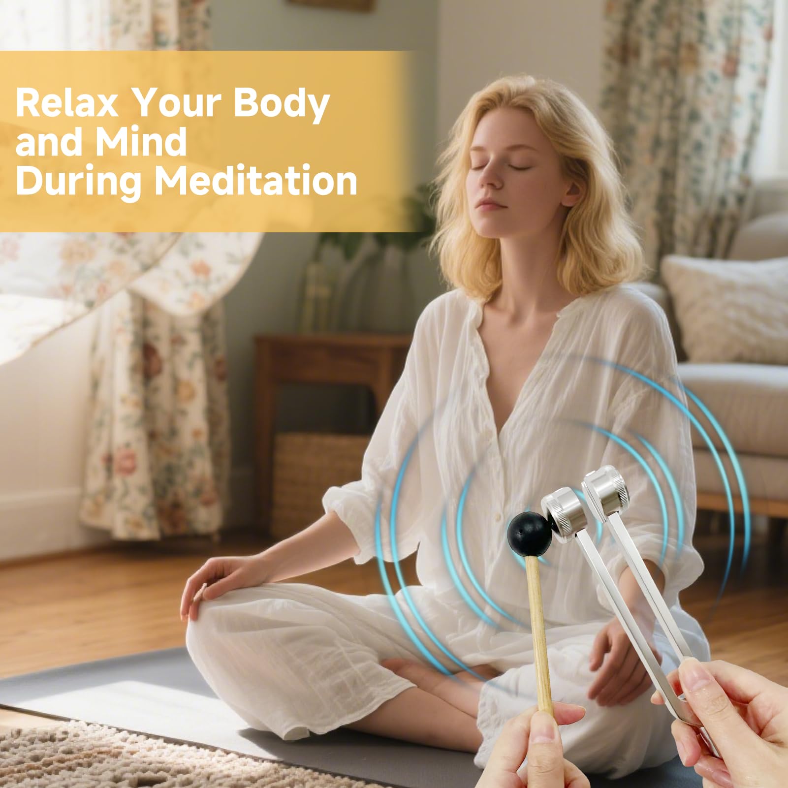 5 Diapasón terapéutico 128 Hz con martillo de silicona, Diapasón vibratorio de aleación de aluminio, kit con bolsa y paño de limpieza para relajación, meditación, equilibrio vibratorio