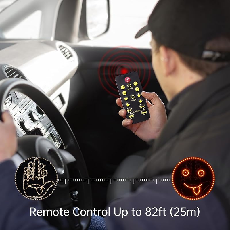 AutoBizarre Car Expression Display 4 Emoticons & 4 Hand Gesture LED Fun Emoticons Gesture Lights Warning Lights With Wireless Remote Controller For All Cars, Vans & Trucks - Photo 5