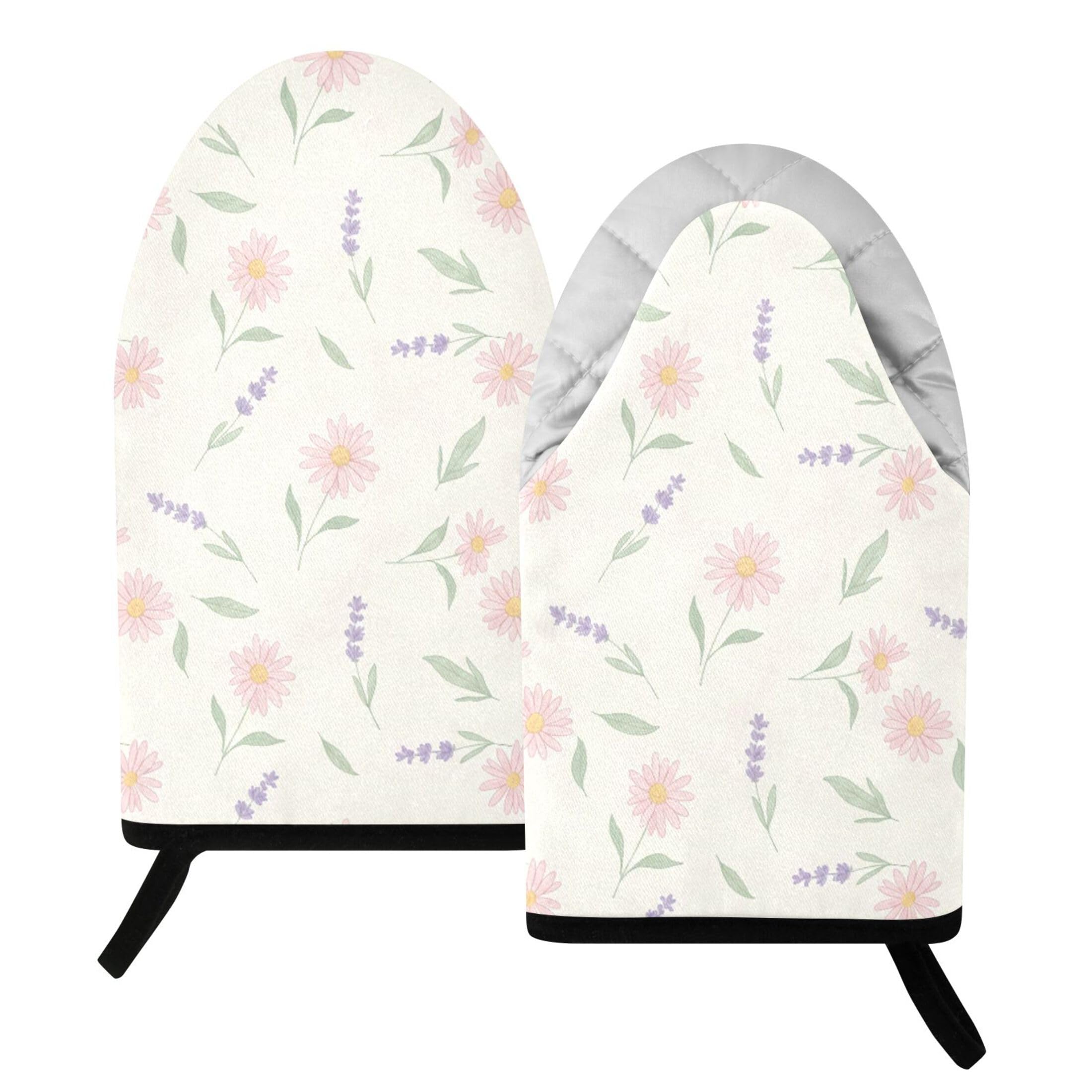 Fuauuyl Oven Mitts Heat Resistant Kitchen Gloves, Flowers Classic Oven Gloves with Hanging Loop for Baking BBQ Cooking Grilling, 1 Pair, 9.5 in