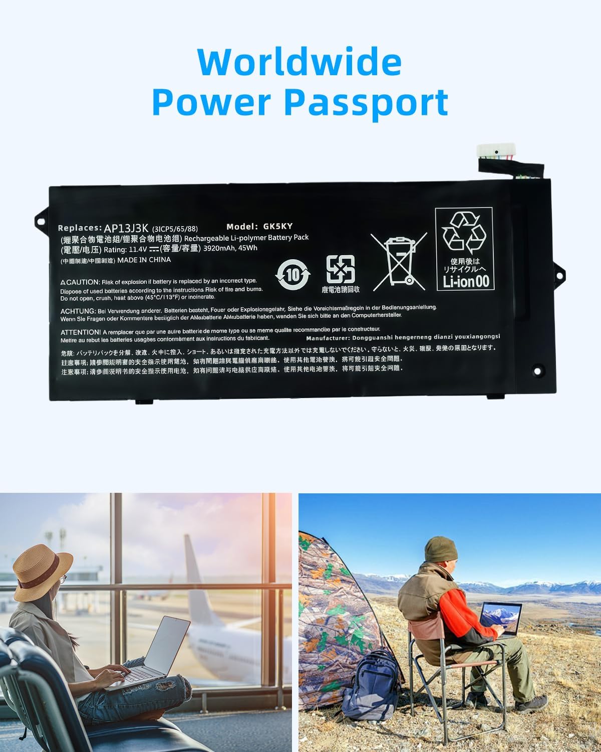 45Wh AP13J4K Laptop Battery (2.5cm Short Cord) Replacement for Acer for Chromebook 11.6" 11 C740 C720 C720P CB3-532 Series Notebook AP13J3K KT.00304.001 High Performance