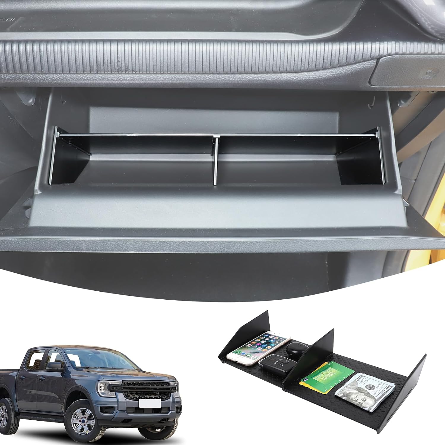 Glove Box Dividers Organizer Compatible with Ford Ranger 2023-2026,ABS Glove Box Organizer for Ranger Accessories,Interior Insert Dividers Storage