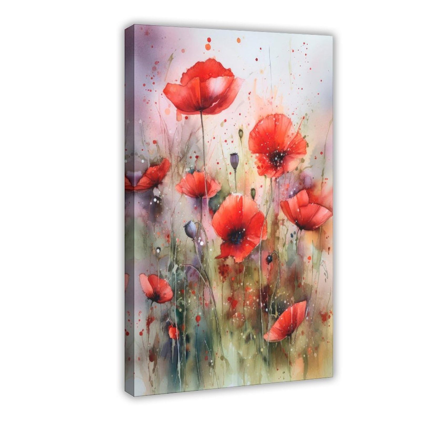 Qnvjqkdsi Frame Red Poppy Watercolor Art Canvas Poster Bedroom Decor Landscape Office Room Decor Gift 16" L X 24" W