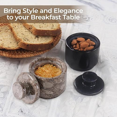 Miniatura 43 de MARBLOUS KRAFTS Salero de Mármol 3" Cebra Negra y Verona Cuenco de Sal Escamosa y Pimienta con Tapa, Almacenamiento para el Hogar y Recipientes