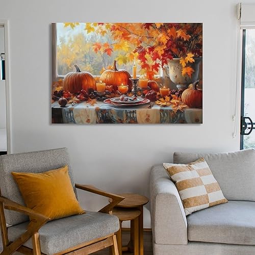 Miniatura 6 de Arte De Pared De Calabaza, Lienzo De Otoño, Cocina, Comedor, Decoración De Pared, Pintura De Hojas De Arce, Cosecha De Acción De Gracias2 Print