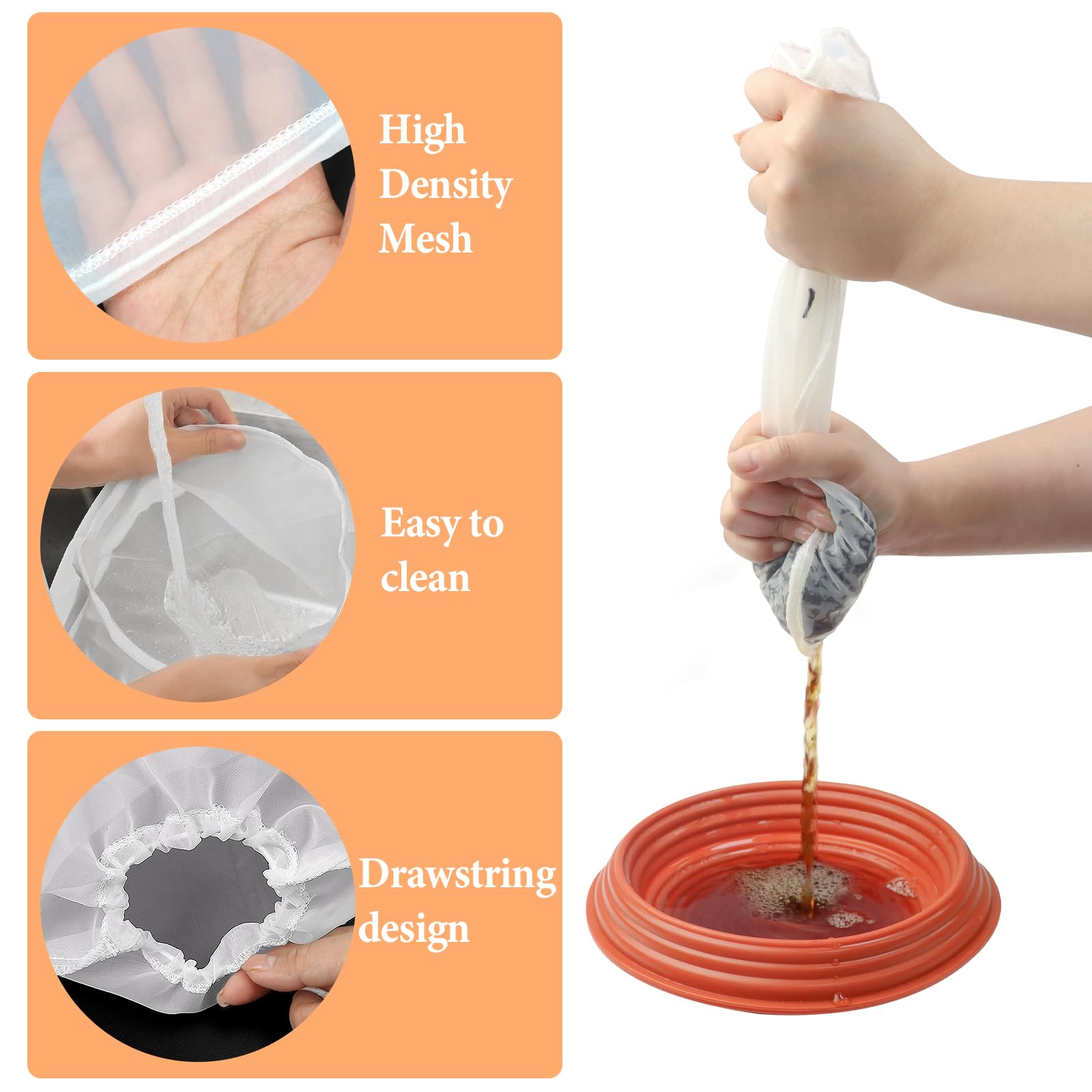 Sacchetti Filtro Per Latte Vegetale - 4 Pezzi Riutilizzabili 30x30 Cm, Nylon Alimentare, Per Mandorle, Noci, Soia - Foto 5