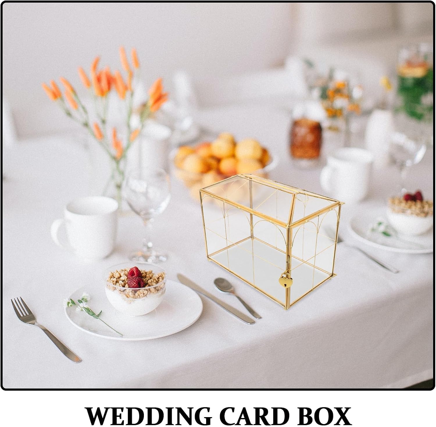 Wedding Card Boxes for Reception - Lockable Clear Glass Greeting Card Box with Slot - Decorative Keepsake Storage Case for Party Table Centerpiece