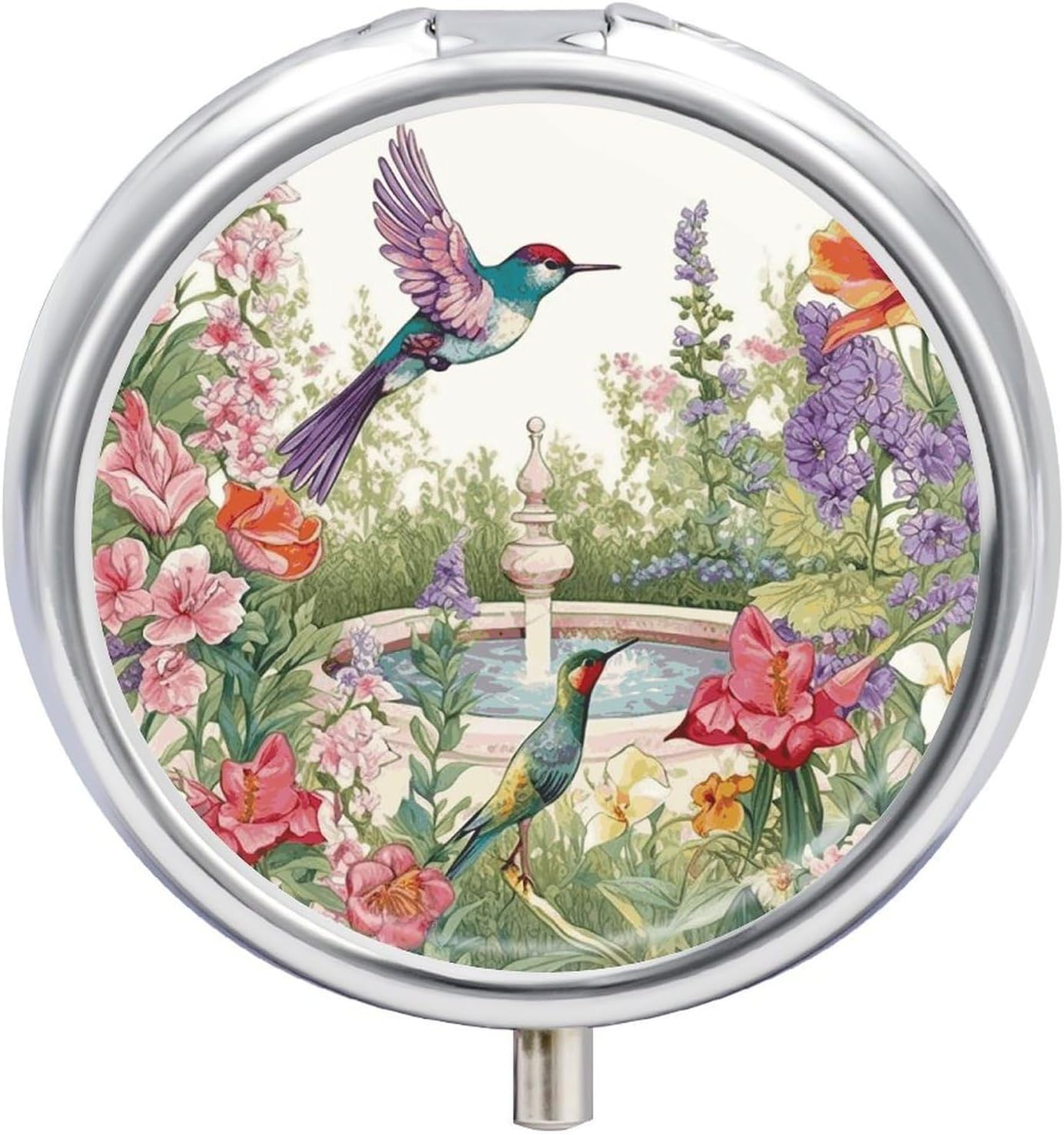 Garden with Birds and Flowers Travel Pillbox 3 Compartment Pill Organizer