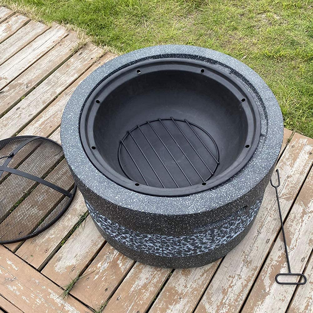 Palenisko z półką na grilla, palenisko ogrodowe, grzejnik tarasowy, grill, lód, modna i artystyczna podstawa z tlenku magnezu (szary)