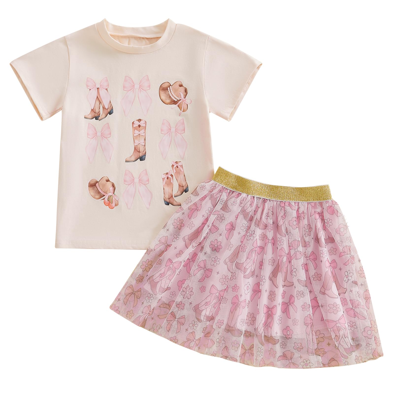 Kayotuas Toddler Girl Summer Outfits Bow Embroidery Short Sleeve T-shirt and Sparkle Tutu Skirt Cute Sister Matching Dresses