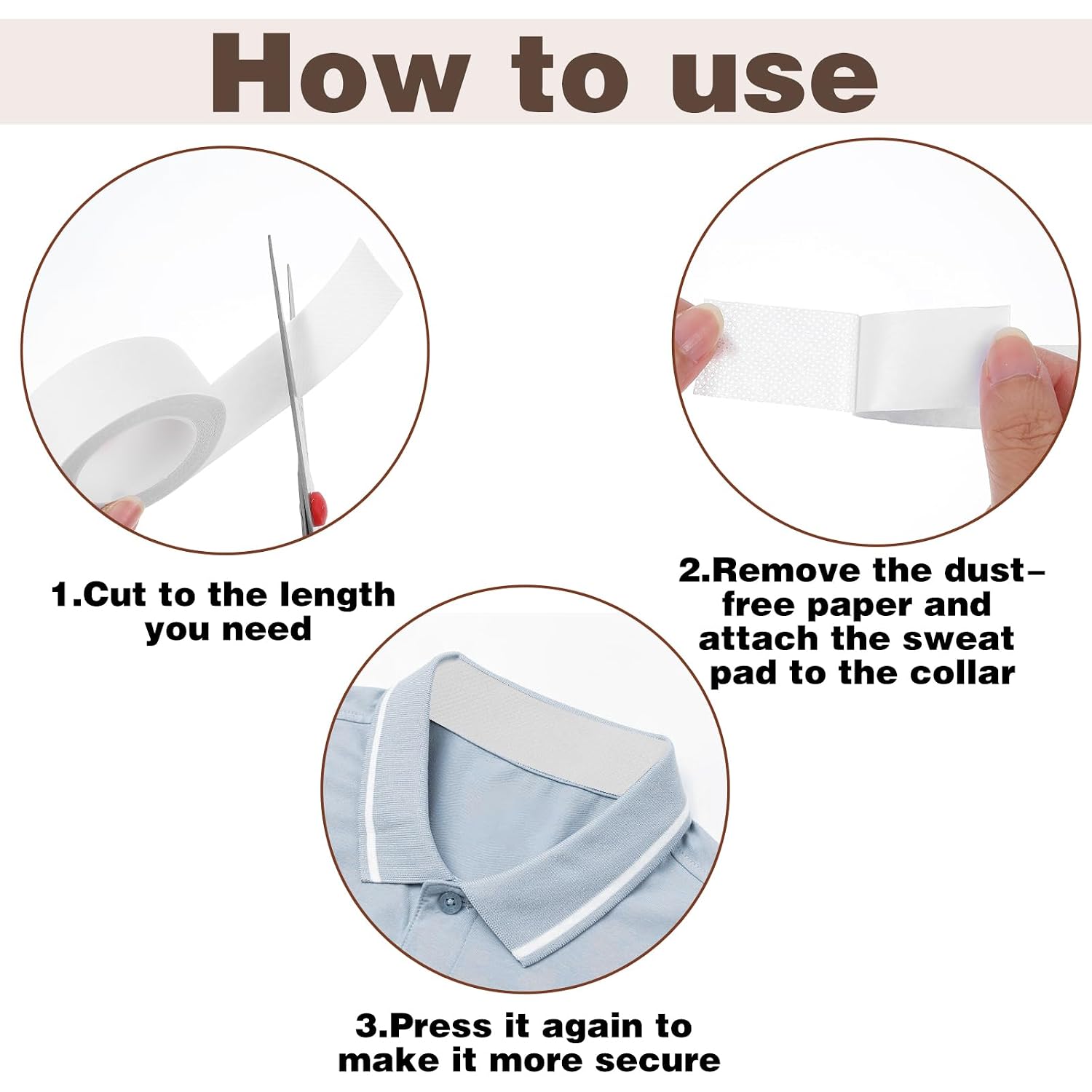 5 Rolls Collar Protector Sweat Pads, Self-adhesive Collar Stays Shirt Collar Protector Invisible Liner Patch for Hat Shirt Neck Liner Women Men, Against Sweat Stains (White)