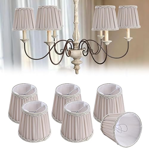 Miniatura 28 de Fuloon Bombillas pequeñas con clip, estilo europeo moderno, mini campanas para candelabros, pantallas de lámpara de araña de campo francés, 3.14 x