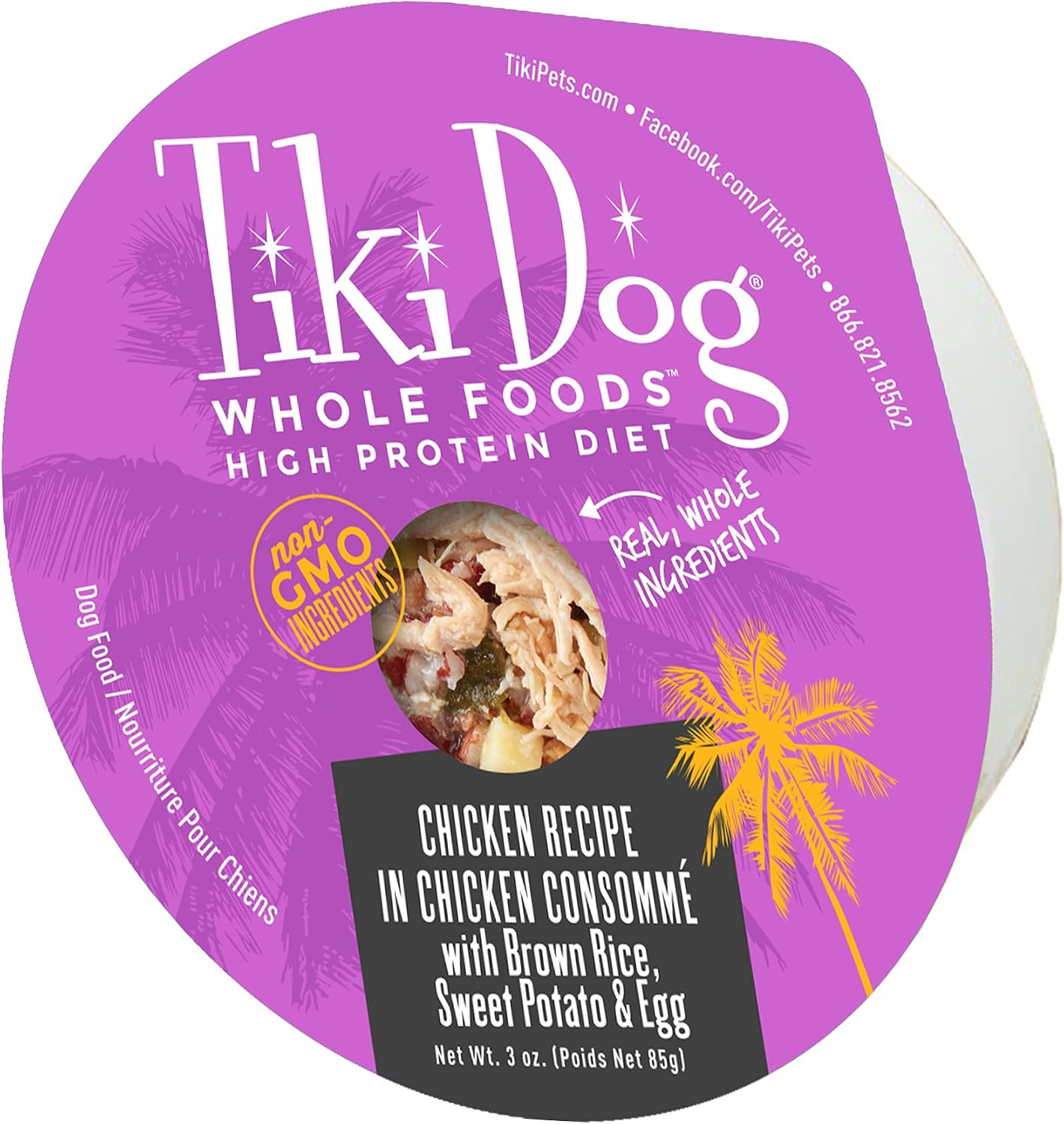 Tiki Dog Wet Whole Foods High Protein Diet for Large and Small Dogs, Chicken in Chicken Consommé, 3 oz. Cups (4 Count)