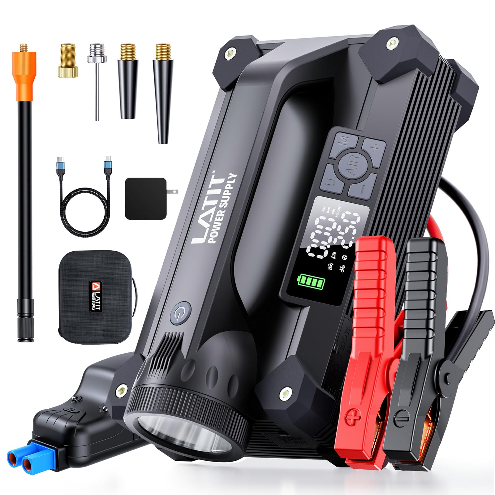 6000A Jump Starter with Air Compressor 150PSI 65W Charger, 12V Battery Jumper Starter Pack Portable (10L Gas/8L Diesel), 103.6Wh Jump Box Battery Charger with LCD Display, Lights 2000 LM