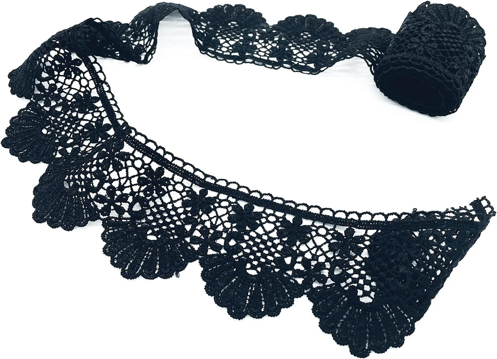 Magicorange 2.8 Inch Wide Lace Trim Fan Tail Durable Polyester Eyelet Lace Ribbon Embroidered Applique n for Sewing Making,Gift Wrapping and Bridal Wedding Decorations (Black, 3 Yard)