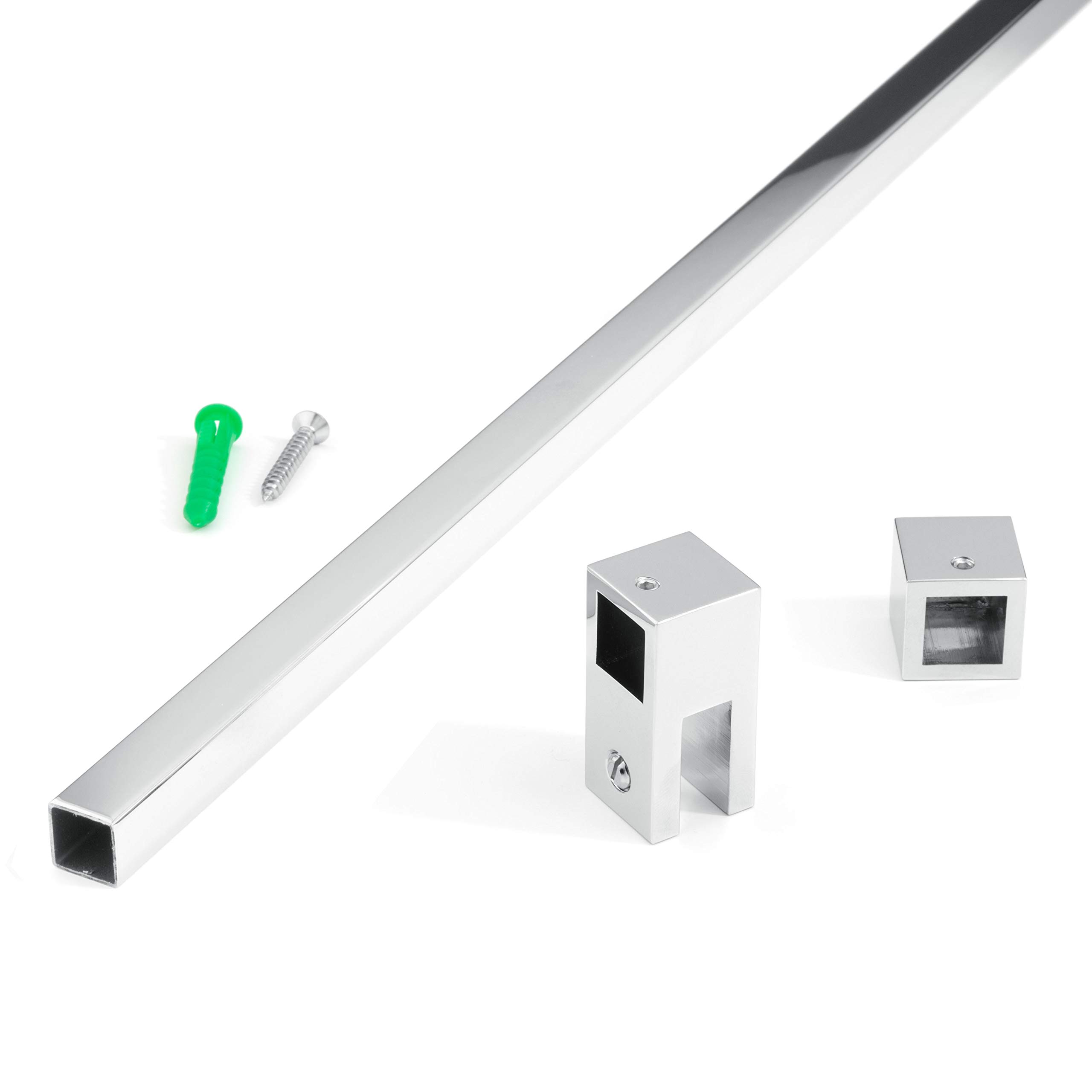 Stabilisierungsstange für Duschen, Stabilisator Duschwand, Stabilisationsstange Glas-Wand (100cm, Chrom Eckig)