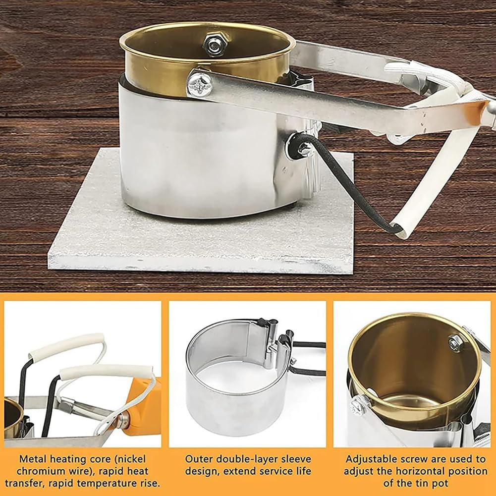 Pot de Fusion électrique Portable pour Plomb, 300 W pour moules de Poids de pêche, Four de Fusion de métal avec poignée, température 150-450 ℃, creusets de Profondeur 65 mm, pour Pendentif