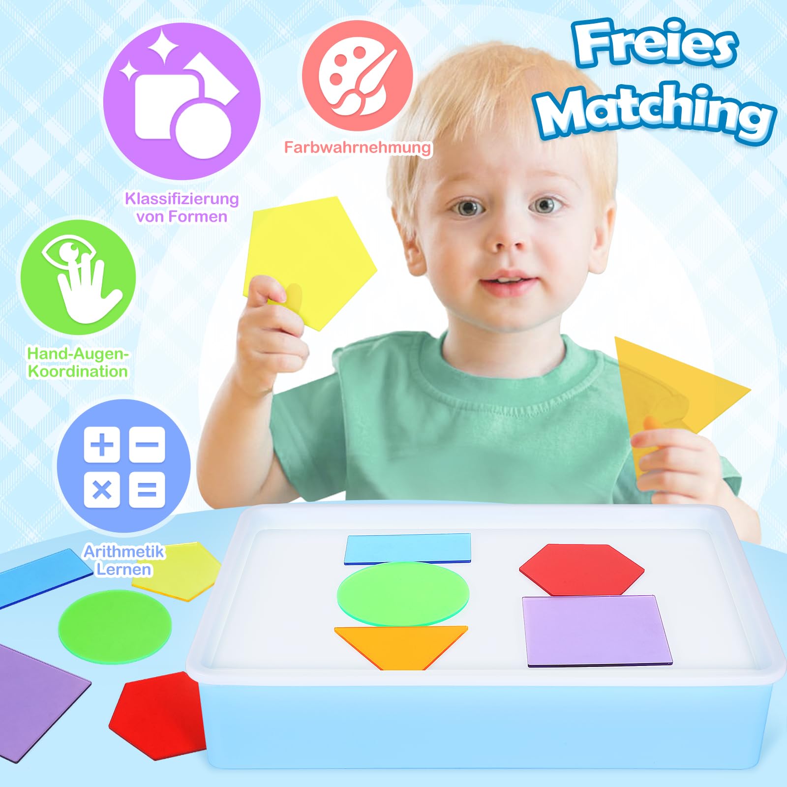 Yellcetoy Mesa de Luz Montessori, Juguetes Sensoriales Autismo, 149pcs Juegos de Juguetes Sensoriales Lúdicos Y Creativos, Juguetes Montessori Educativos Preescolares para 3 4 5 6 7 8 Niños