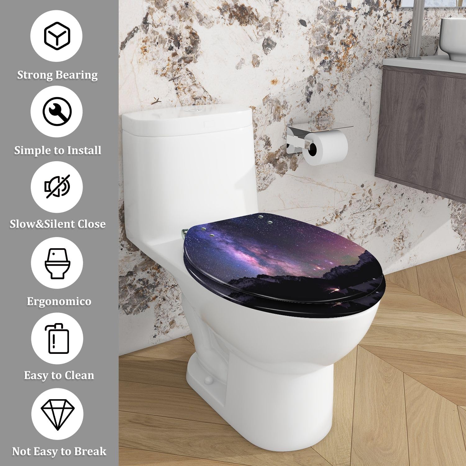 Asiento de inodoro alargado de resina Australis para baño