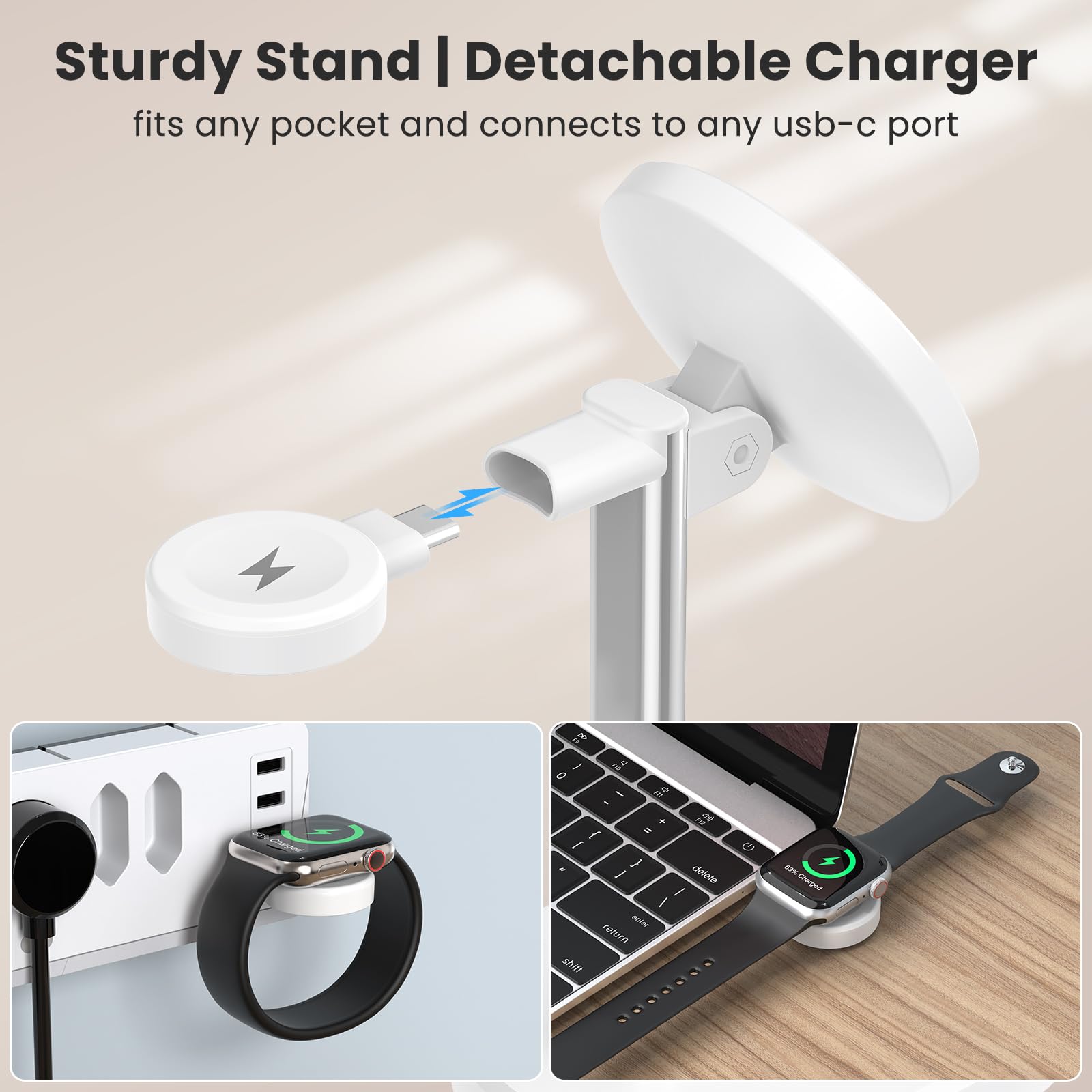 Station de charge sans fil 3 en 1, chargeur amovible pour Apple Watch et support de chargeur 15 W pour MagSafe pour iPhone, chargeur sans fil pour plusieurs appareils iPhone 16/15/14/13, montre et