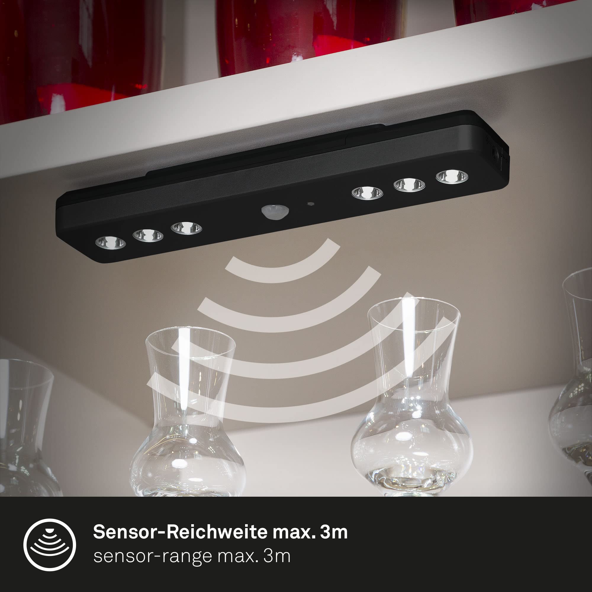 BRILONER Leuchten - LED Unterbaulampe Bewegungsmelder, Schrankleuchte, Unterschrankleuchte, Nachtlicht, Schwarz, 2268-065 (Packung mit 2)