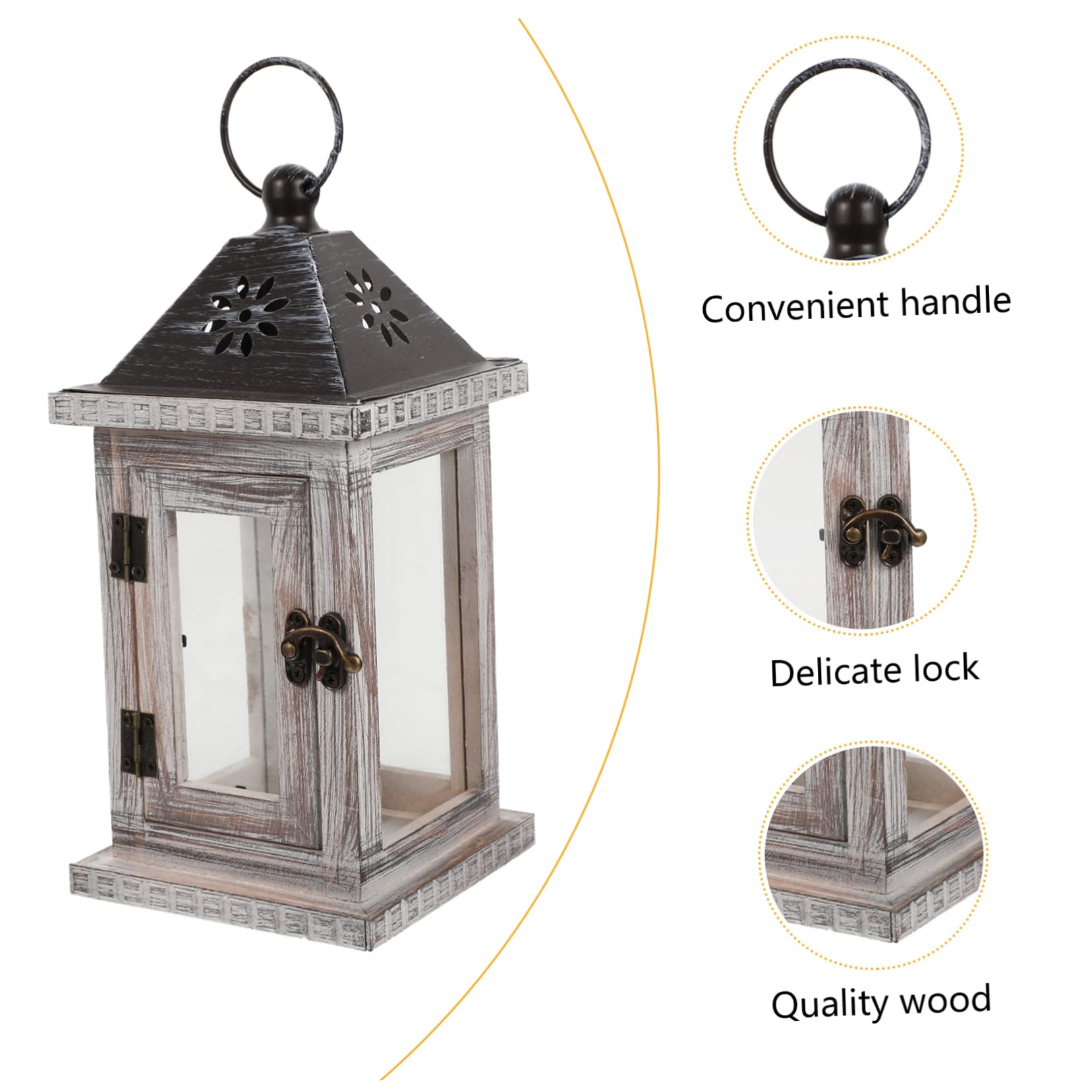 Linterna de Vela Decorativa Nórdica, Candelabro de Madera, Hierro y Vidrio, Colgante, para Hogar y Jardín, Luz Cálida