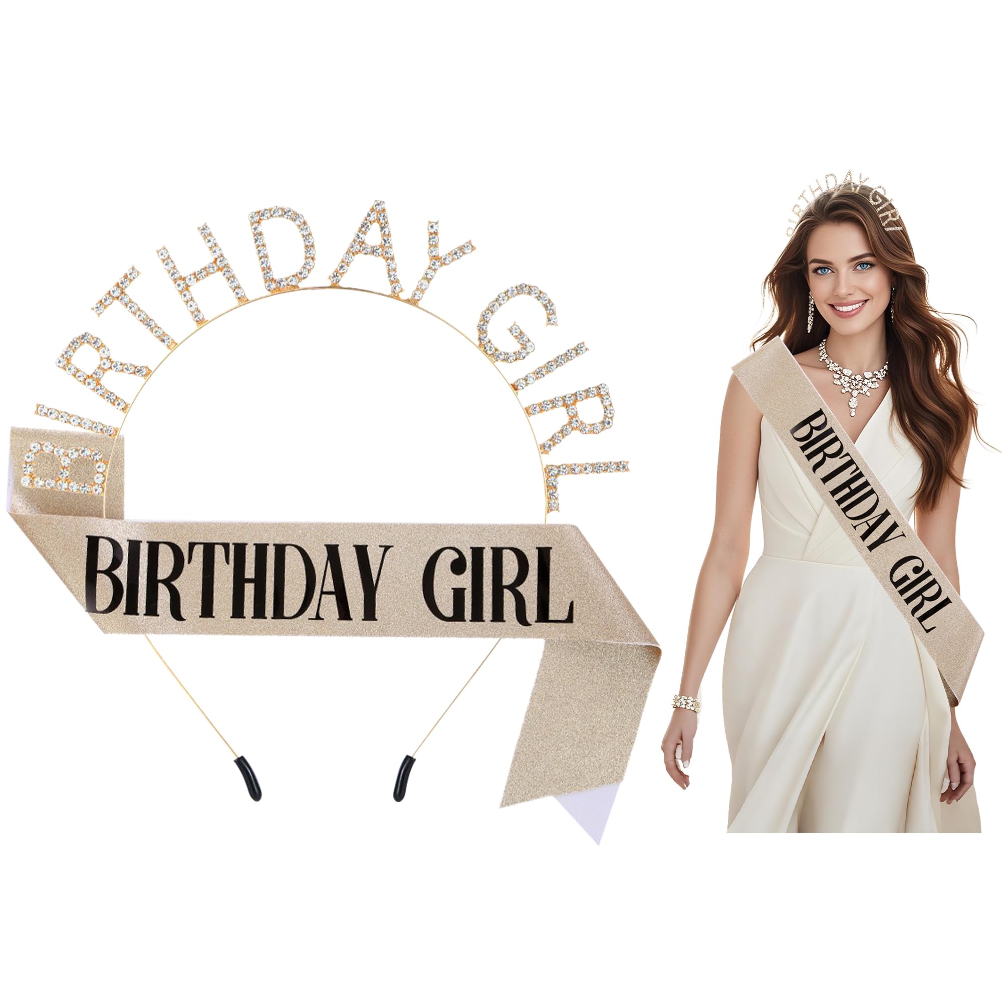 Kamirola Queen Sash & Rhinestone Tiara Set Green for Women Birthday Decoration Kit Rhinestone Headband for Girl Glitter Crystal Hair Accessories for Party(TR36)