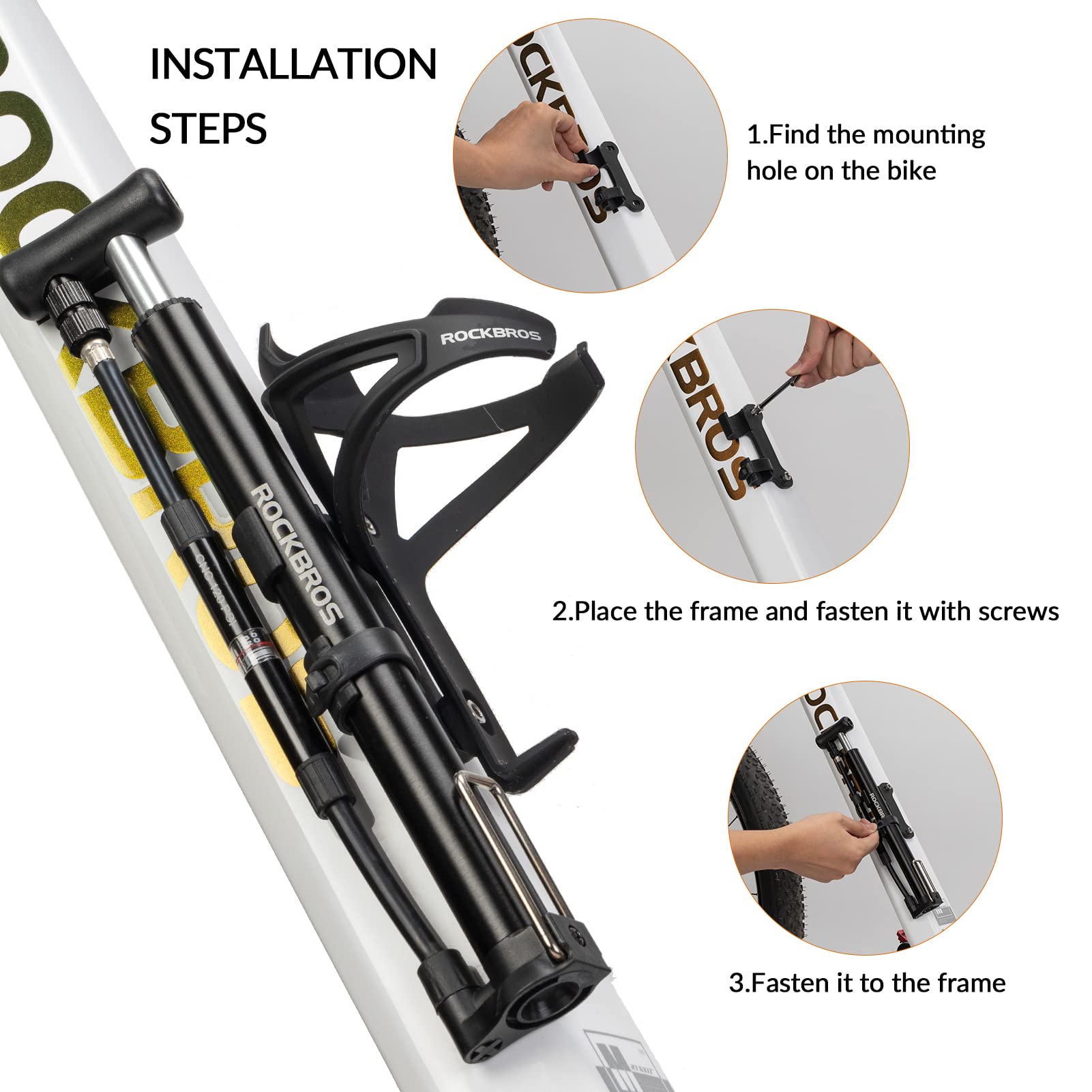 ROCKBROS Mini Pompe à Vélo Haute Pression 160 PSI - Avec Manomètre Et Toutes Les Valves (Presta/Schrader) - Portable Et Légère Pour VTT, Vélo De Route - 10