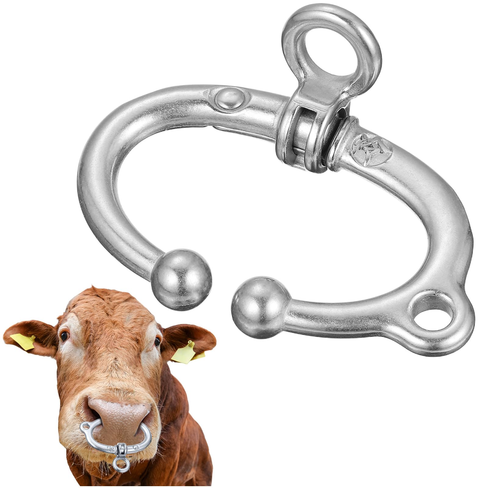 ibasenice Stainless Steel Cattle Nose Ring with Ring Clamp Medium Size for Livestock Traction, Sturdy Cow Nose Plier Suitable for Handling Cattle to 1100lbs in Farm and Ranch Use