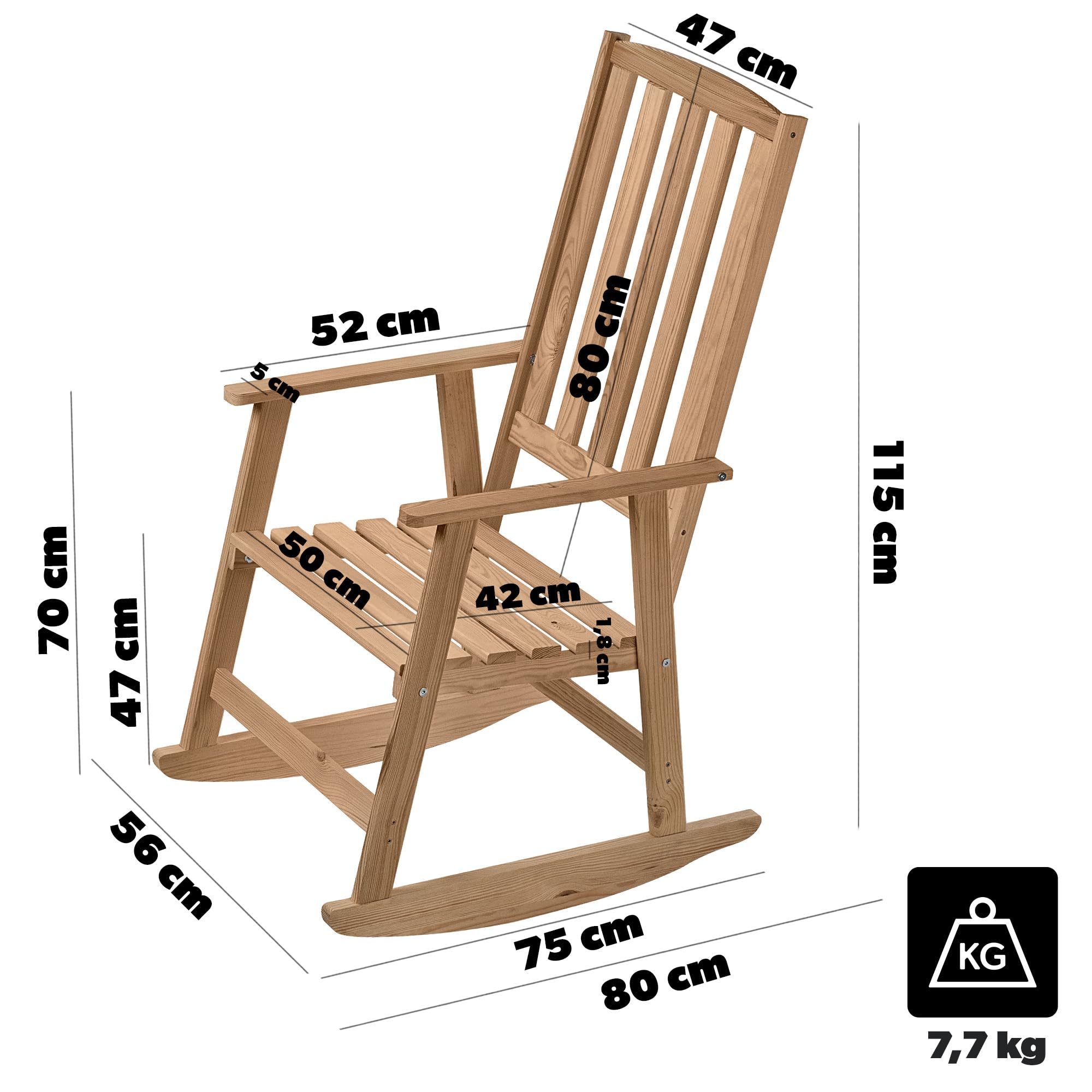 KADAX Fauteuil à bascule avec accoudoirs, fauteuil à bascule en bois, chaise à bascule de jardin, chaise de relaxation, chaise de jardin (foncé)