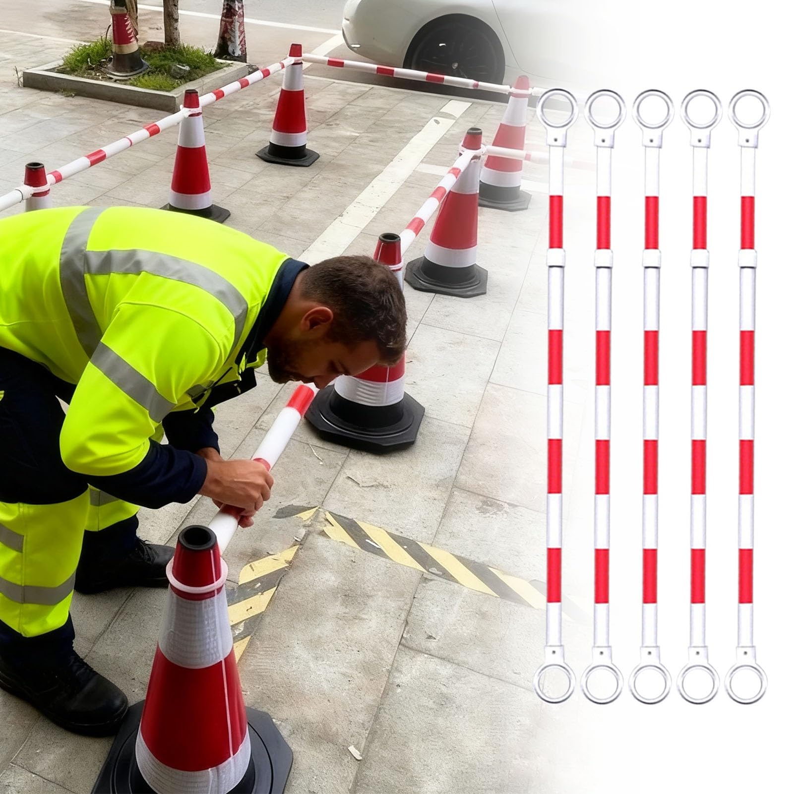 Barres de cônes de circulation Vibeo : lot de 5 tiges coniques rétractables