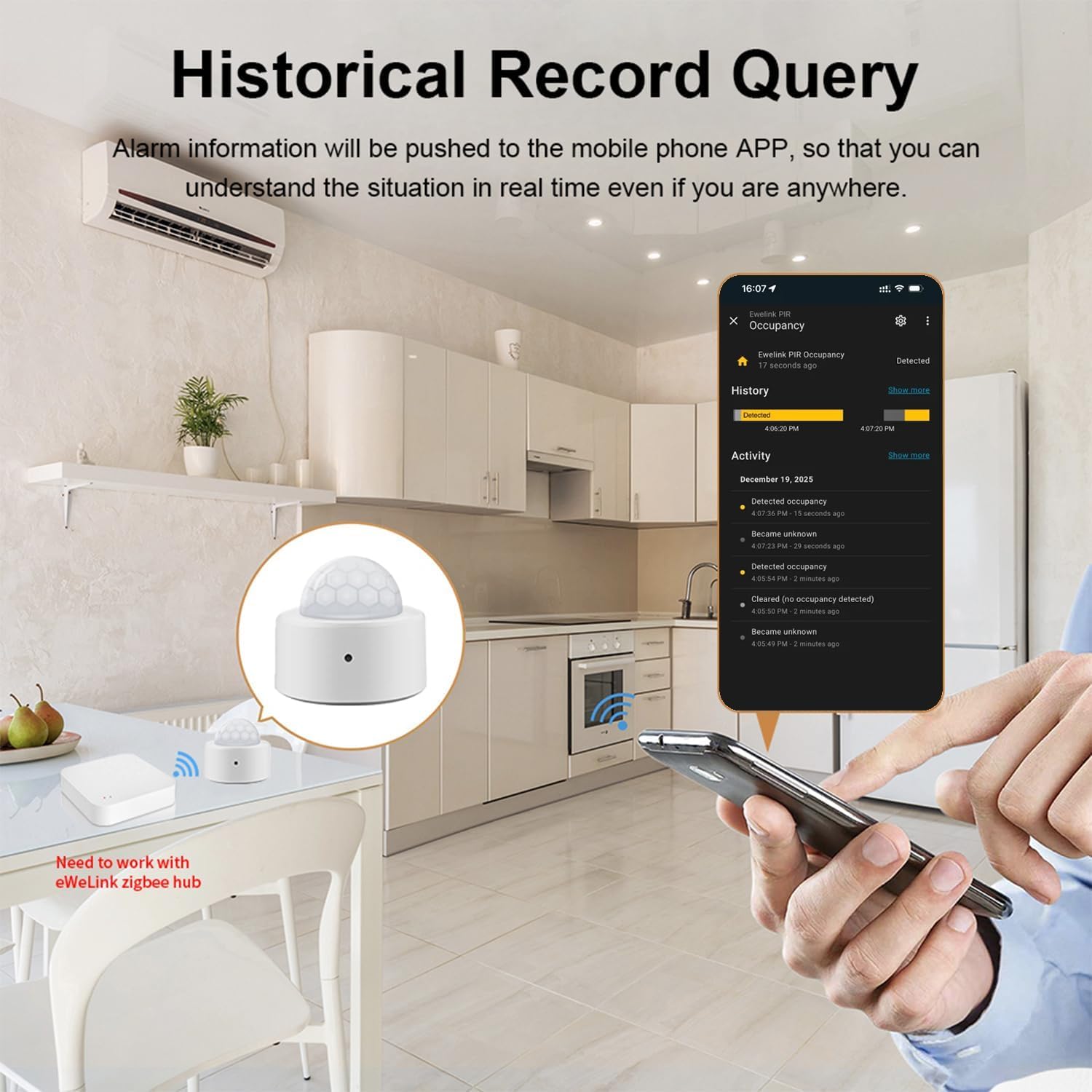 Haozee Zigbee PIR Sensor de movimiento inteligente, alta sensibilidad, detección en tiempo real, requiere concentrador Zigbee, compatible con Home Assistant y Zigbee2MQTT