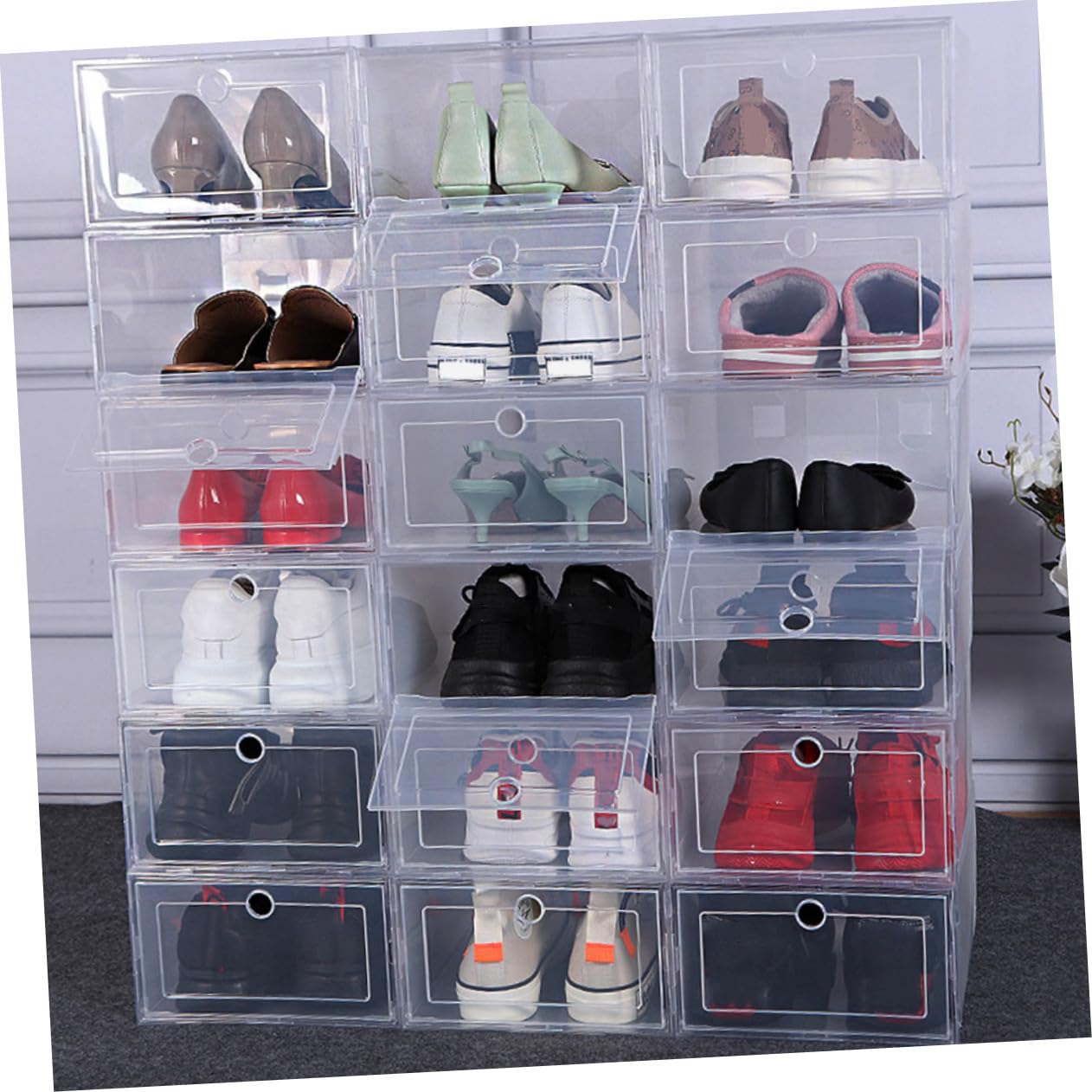 4 pezzi Scatole Trasparenti Rigide per Scarpe in PP con Apertura Facile Impilabili per Armadio e Sotto Letto Organizer Scarpe Uomo e Donna per Casa Ordinata