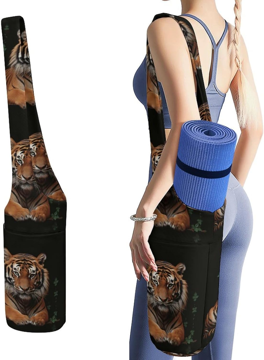 Yoga Mat Organizer, With Tiger And Paws Print Yoga Mat Bag Gym Mat Bag Canvas Storage Bag Durable Yoga Carrier