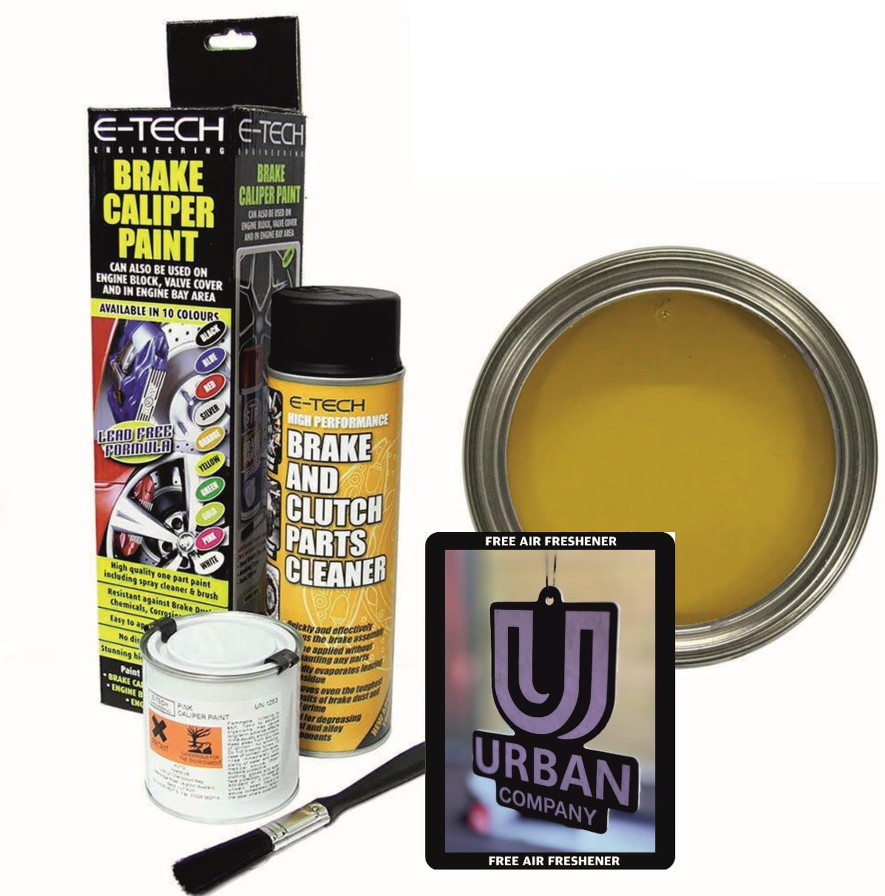 The Urban Company Yellow Brake Caliper Paint Complete Kit Inc Paint/Cleaner & Brush Enough For Calipers Inc Free Air Freshener