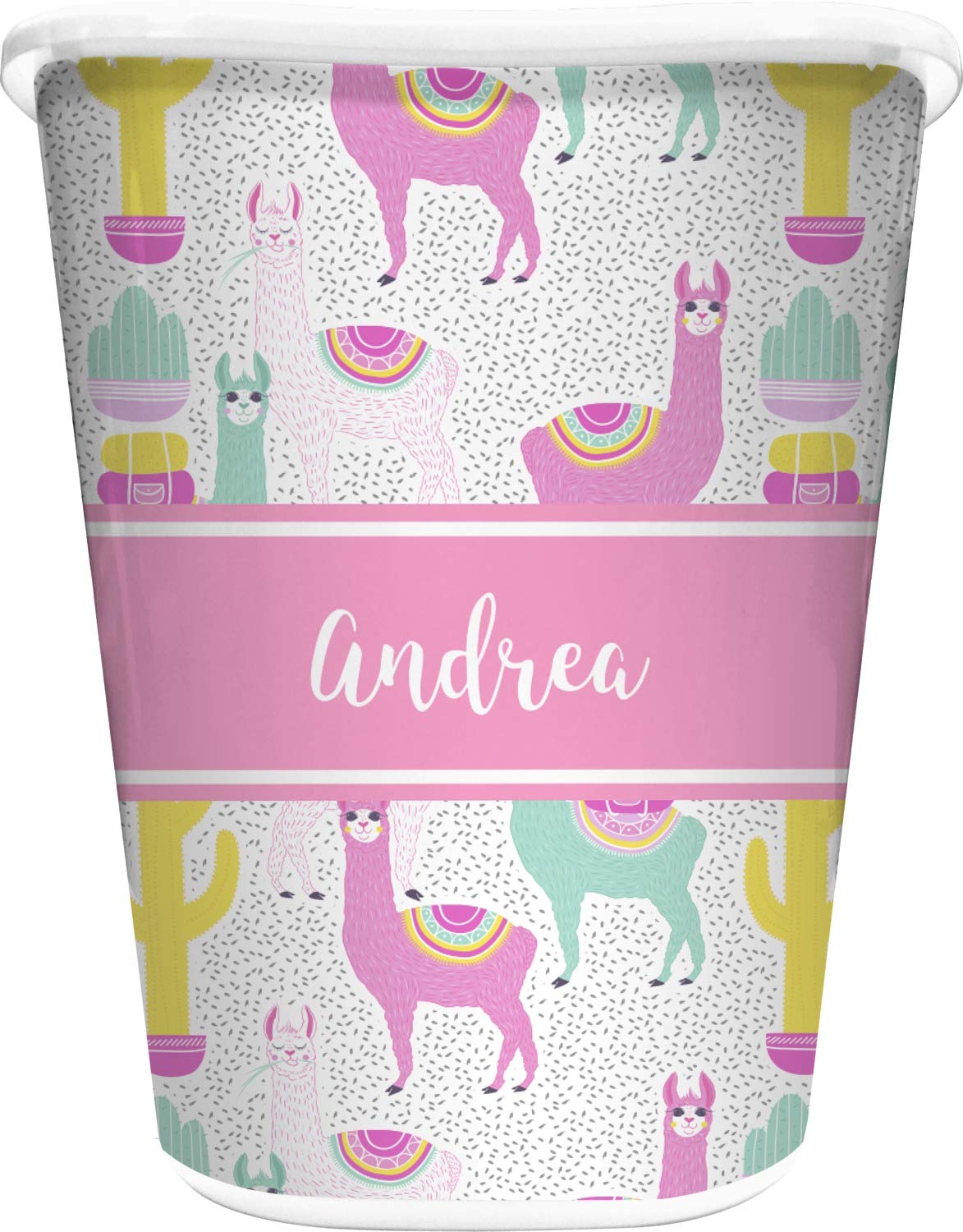 RNK Shops Personalized Llamas Waste Basket - Double Sided (White)