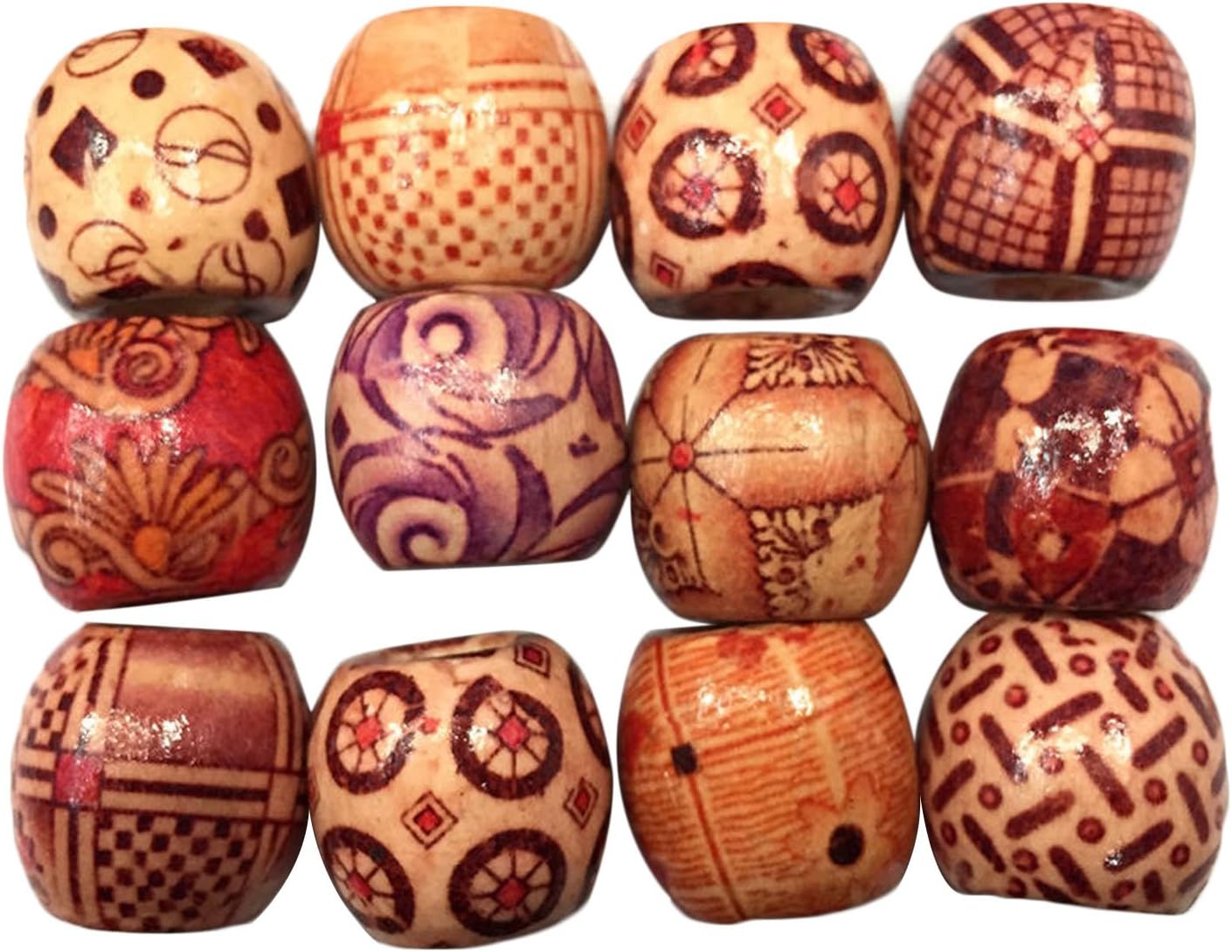 300 PCS 10mm Assorted Style Large Hole Painted Wooden Beads for DIY Making Bracelet Necklace Jewelry Hair Macrame Craft Project